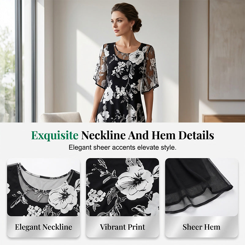 Vestido Mujer de Chiffon Floral Corte Fluido Elegante