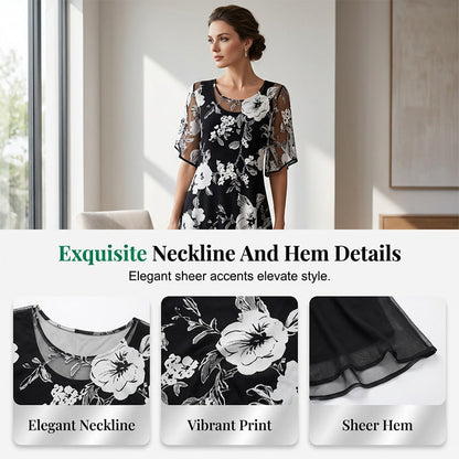 Vestido Mujer de Chiffon Floral Corte Fluido Elegante