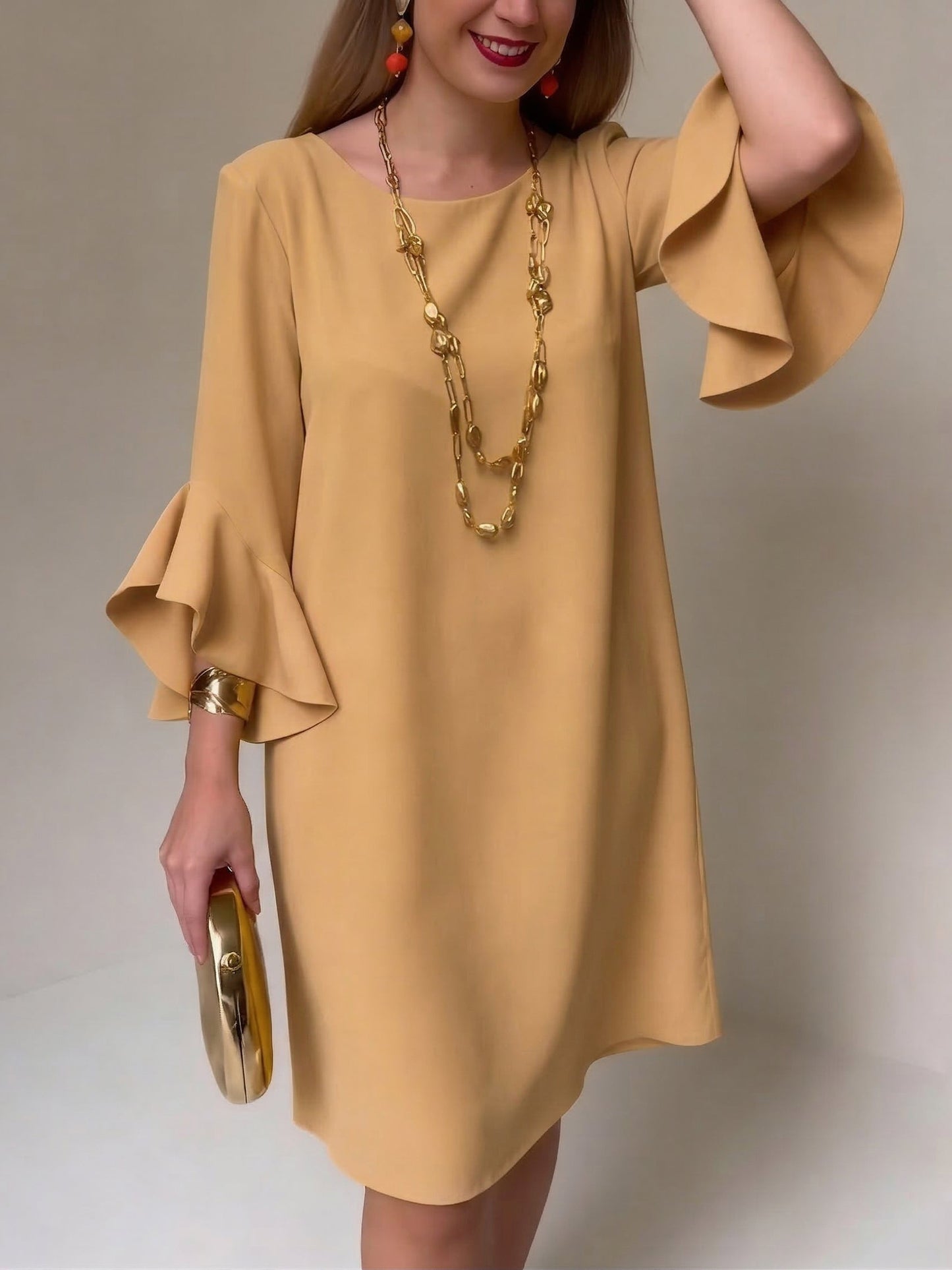Vestido mujer fluido manga volante estilo cómodo verano