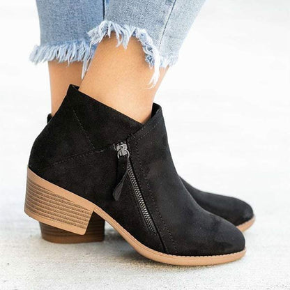 Botines mujer de cuero con cremallera lateral y suela cuña cómoda