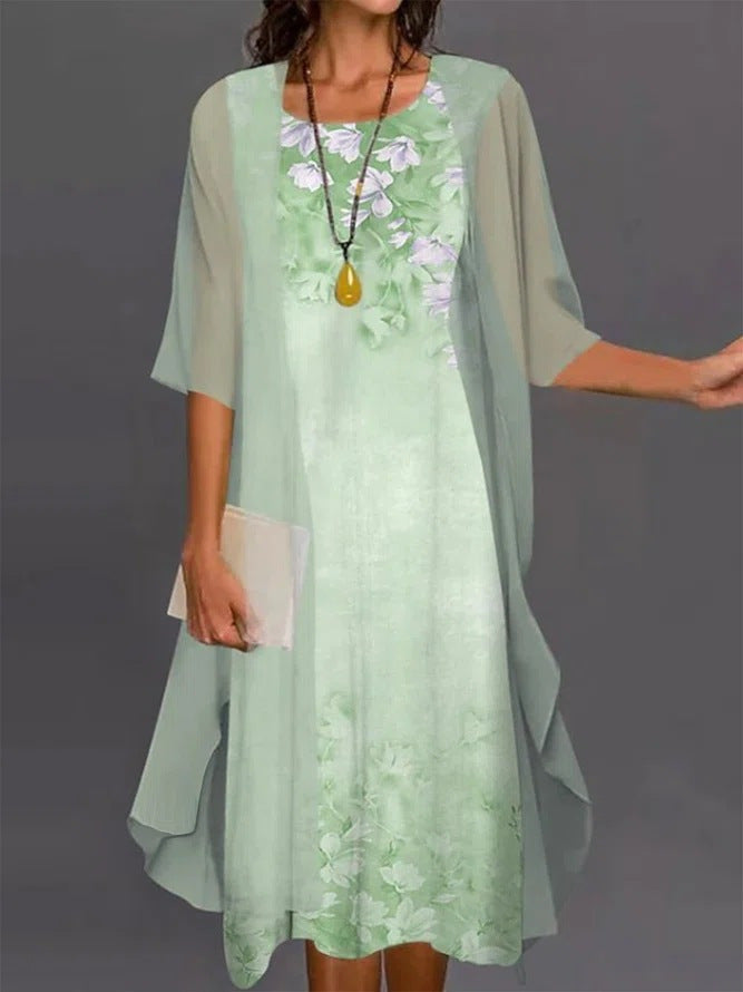 Conjunto Mujer Vestido Midi y Kimono Voile Floral Veraniego