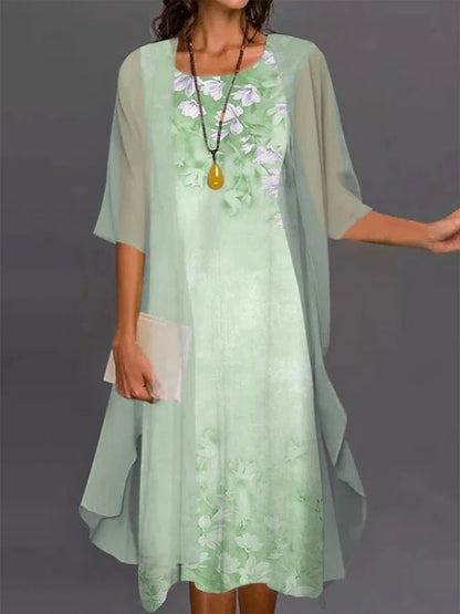 Conjunto Mujer Vestido Midi y Kimono Voile Floral Veraniego
