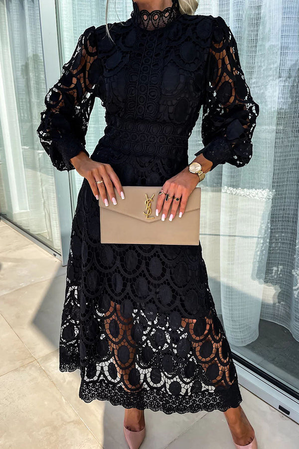Vestido midi mujer de encaje mangas largas estilo atemporal