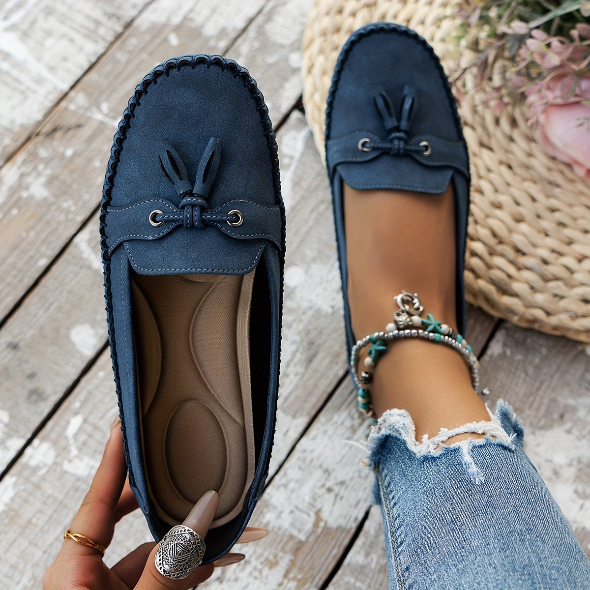 Mocasines Mujer de Piel con Borlas Estilo Elegante