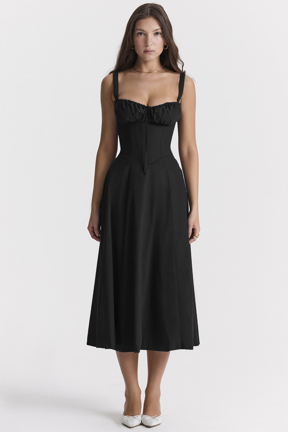 Vestido Midi Mujer de Corsé Ajustado Tirantes Primavera Verano