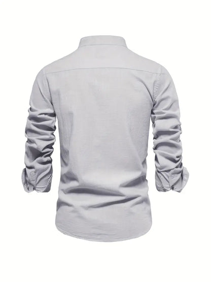Camisa Hombre Slim Fit Algodón Cuello Mao Manga Larga