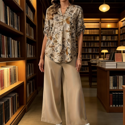 Conjunto Mujer Blusa Ligera y Pantalón Fluido Floral