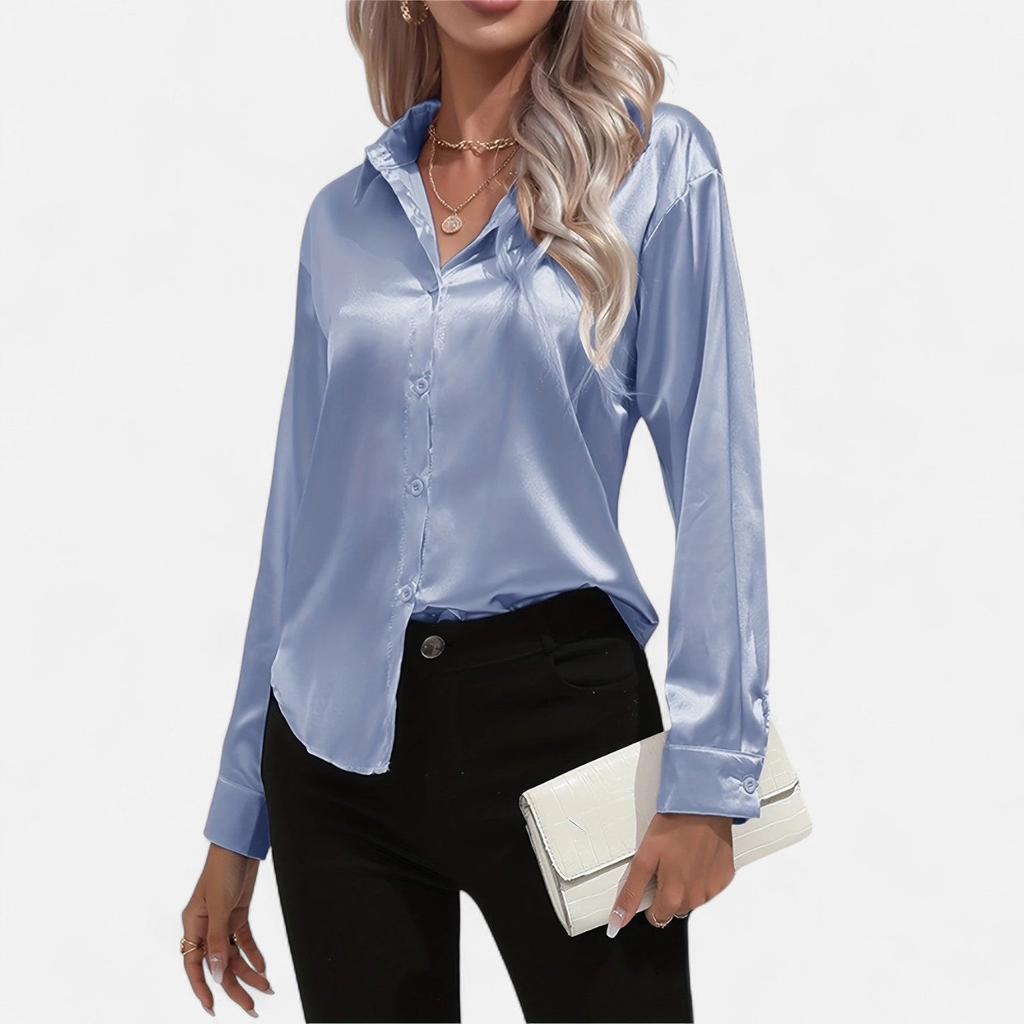 Camisa Mujer de Satén Cuello Clásico