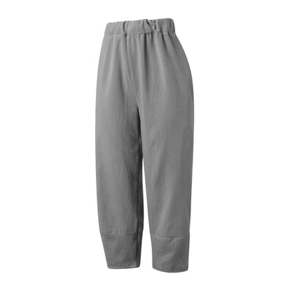 Pantalón ancho mujer de tela ligera corte suelto y largo cropped
