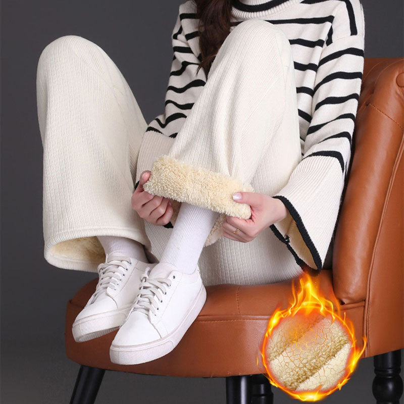 Pantalones Mujer Cintura Alta Pierna Recta Tela Gruesa