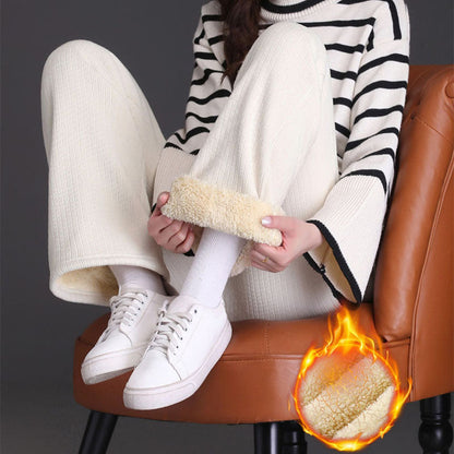 Pantalones Mujer Cintura Alta Pierna Recta Tela Gruesa