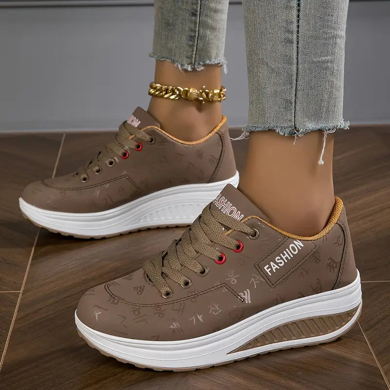 Zapatillas Mujer Plataforma Cuero Sintético Cordones Suela Gruesa
