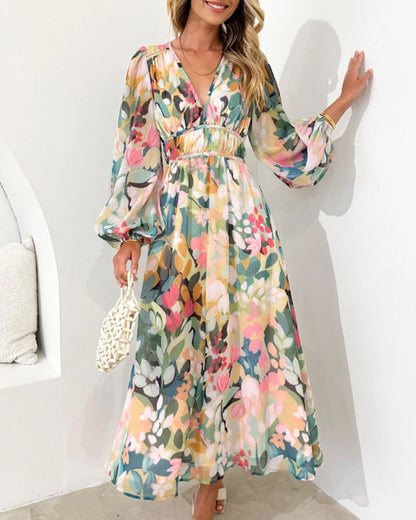 Vestido midi mujer de tela fluida con vuelo y escote cruzado