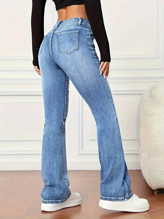 Jeans Mujer Acampanados Elásticos Estilo Vintage