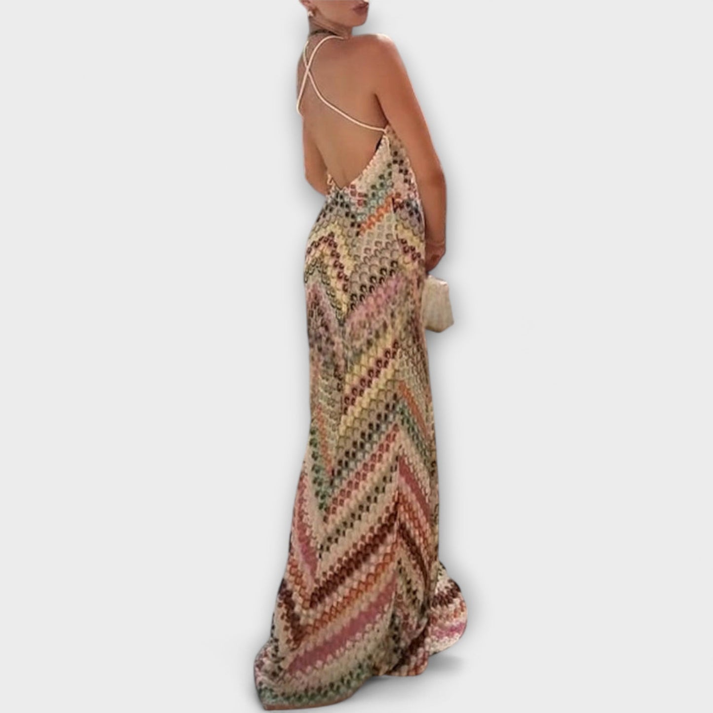 Vestido Largo Mujer de Punto Escote en V Ajuste Holgado