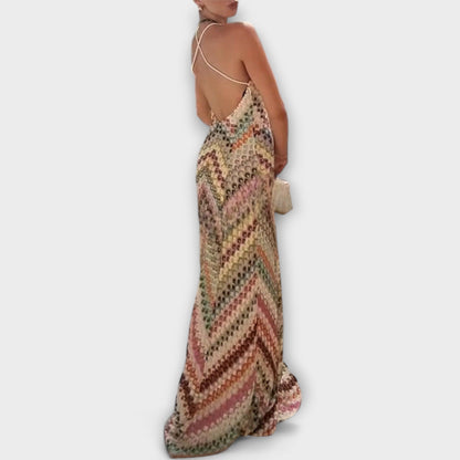 Vestido Largo Mujer de Punto Escote en V Ajuste Holgado