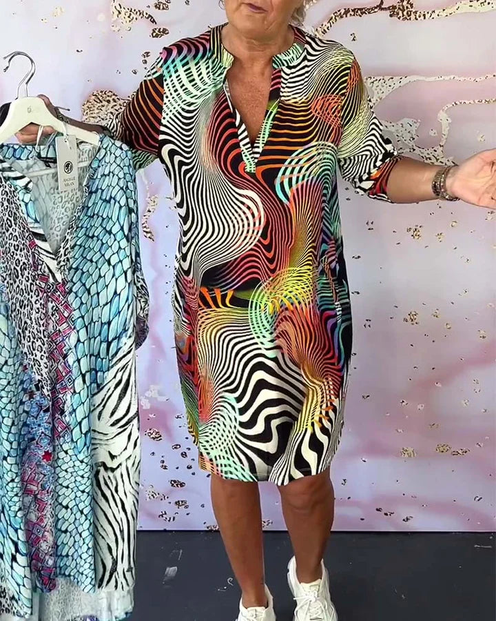 Vestido Mujer con Cuello en V y Estampado