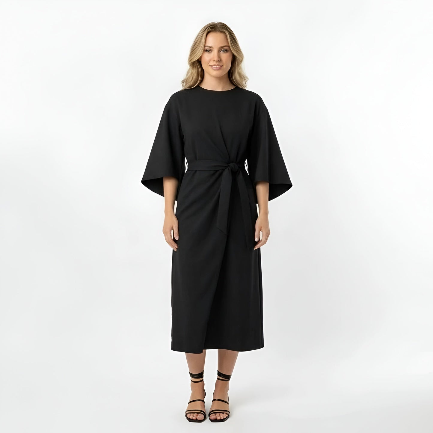 Vestido Midi Mujer Poliéster Cinturón Manga Cruzada
