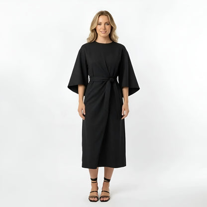 Vestido Midi Mujer Poliéster Cinturón Manga Cruzada