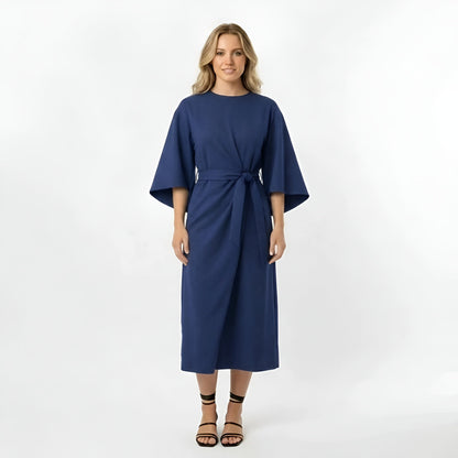 Vestido Midi Mujer Poliéster Cinturón Manga Cruzada