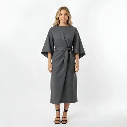 Vestido Midi Mujer Poliéster Cinturón Manga Cruzada