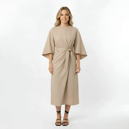 Vestido Midi Mujer Poliéster Cinturón Manga Cruzada