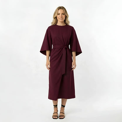Vestido Midi Mujer Poliéster Cinturón Manga Cruzada