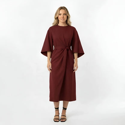 Vestido Midi Mujer Poliéster Cinturón Manga Cruzada - Mavetta