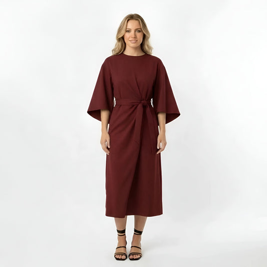 Vestido Midi Mujer Poliéster Cinturón Manga Cruzada - Mavetta