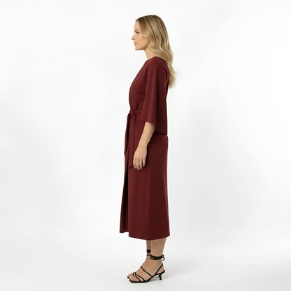 Vestido Midi Mujer Poliéster Cinturón Manga Cruzada