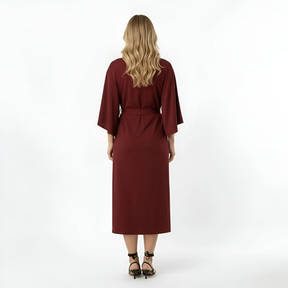 Vestido Midi Mujer Poliéster Cinturón Manga Cruzada