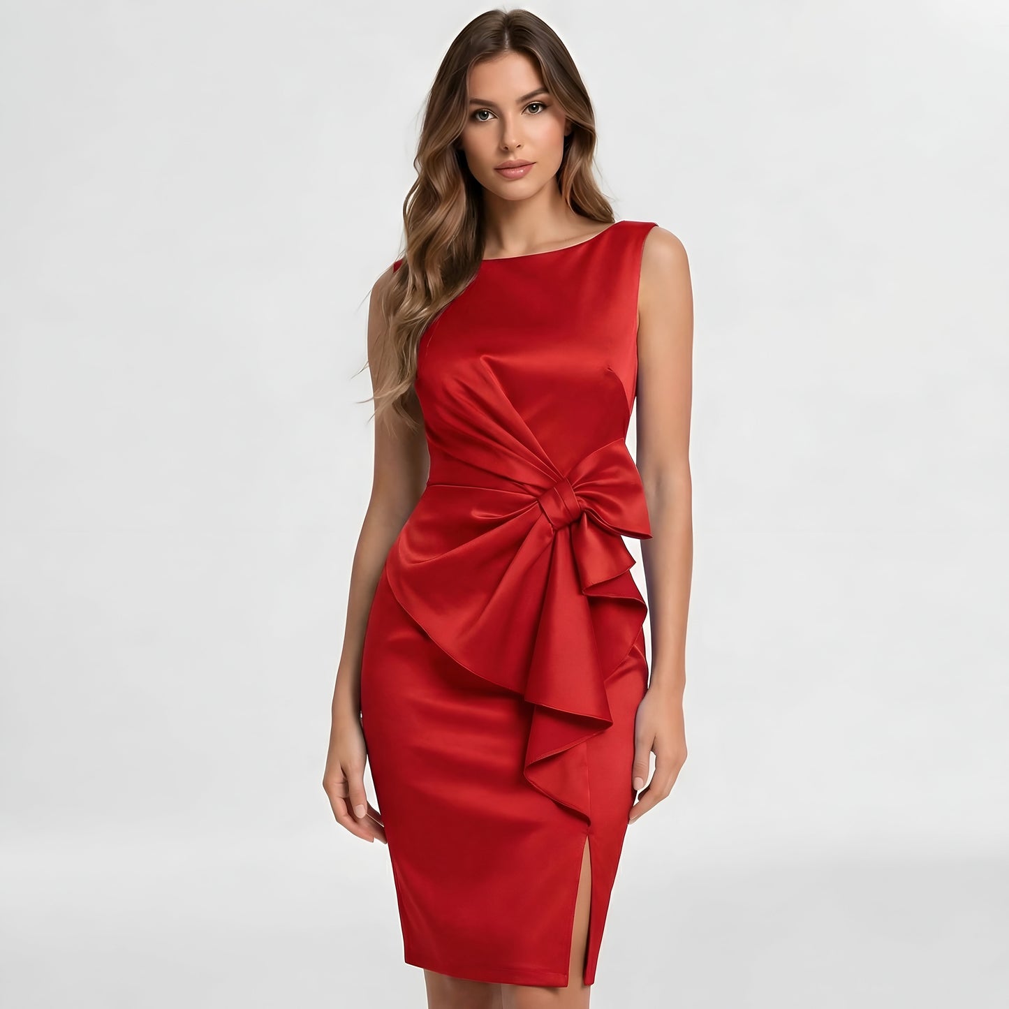 Vestido Midi Mujer Sin Mangas Lazo Lateral Abertura