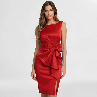 Vestido Midi Mujer Sin Mangas Lazo Lateral Abertura