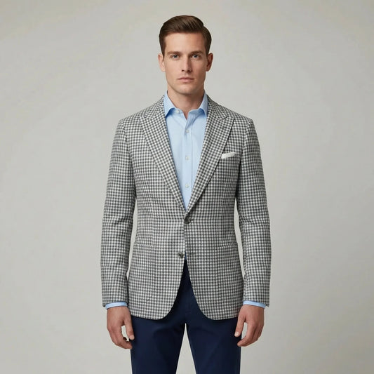 Americana Hombre Mezcla Algodón Microestampado Solapas Muesca - Mavetta