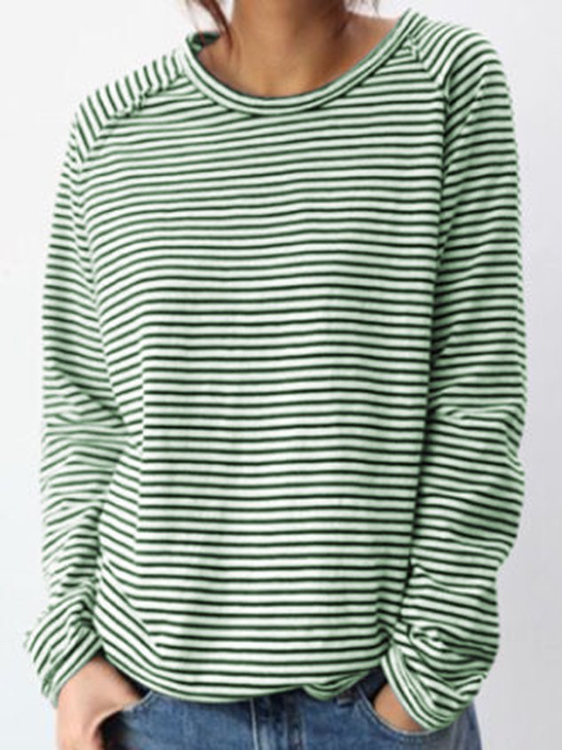 Camiseta Mujer Manga Larga Cuello Redondo Rayas