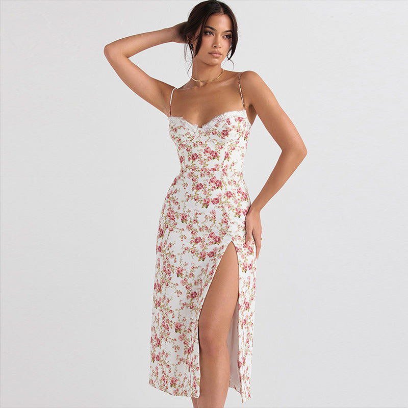 Vestido Largo Mujer de Encaje y Estampado Fiesta Verano