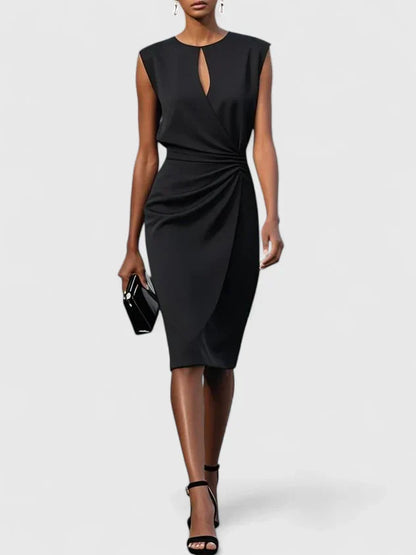 Vestido midi mujer Drapeado lateral Escote keyhole Entallado