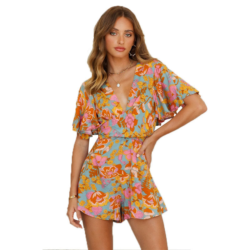Mono Mujer Casual Estampado Floral Manga Corta Escote Verano
