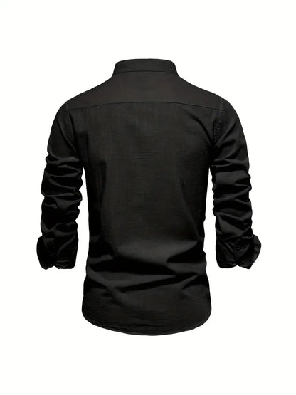 Camisa Hombre Slim Fit Algodón Cuello Mao Manga Larga