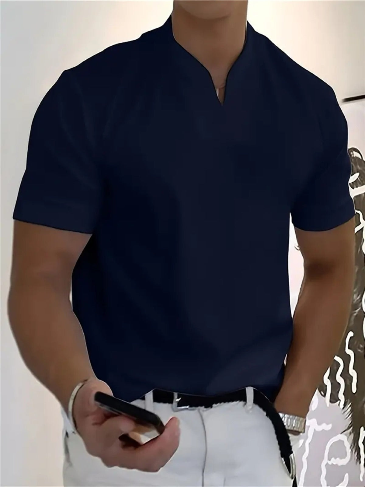 Camiseta Hombre Cuello en V Transpirable Corte Clásico