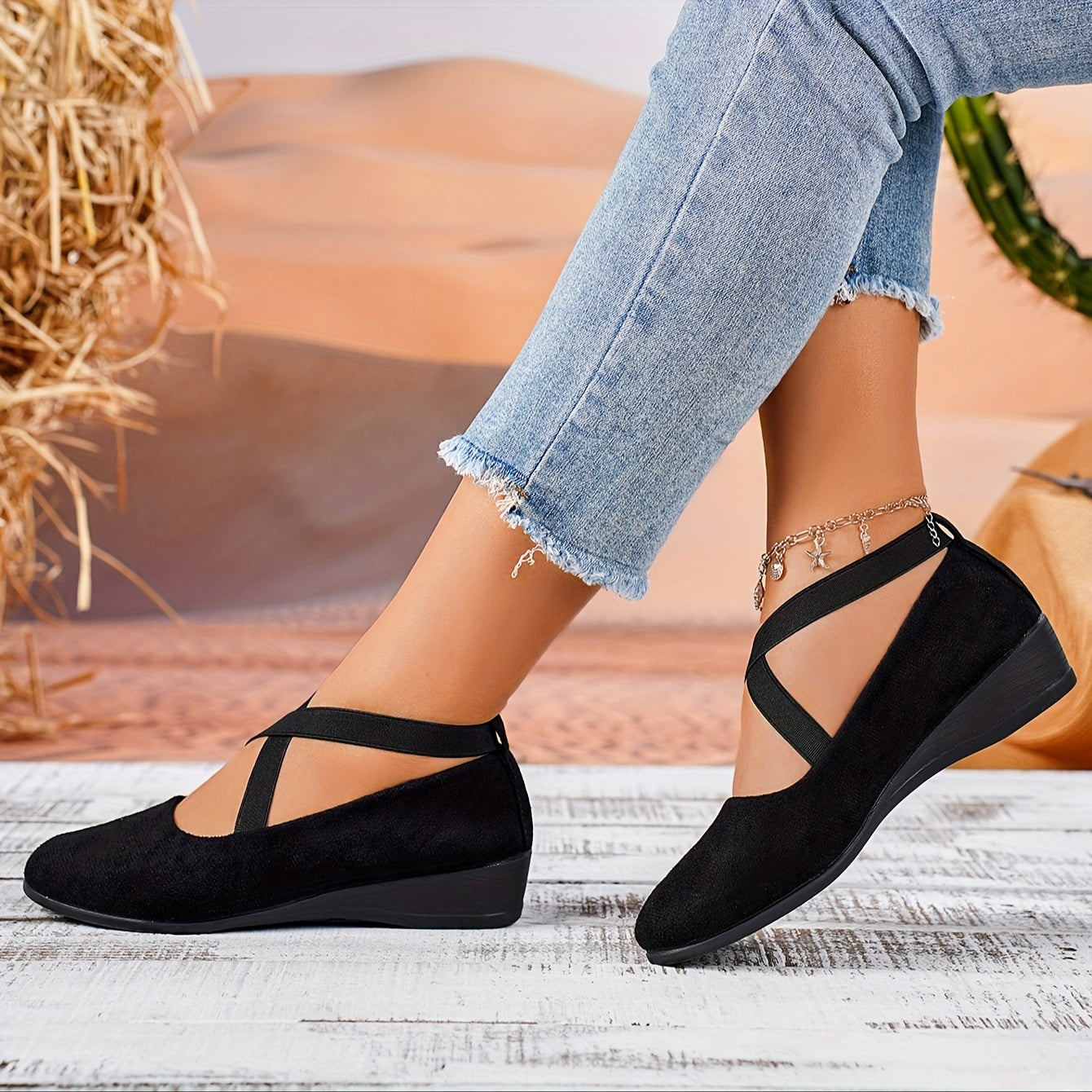 Zapatos mujer con tiras cruzadas y puntera redondeada informales
