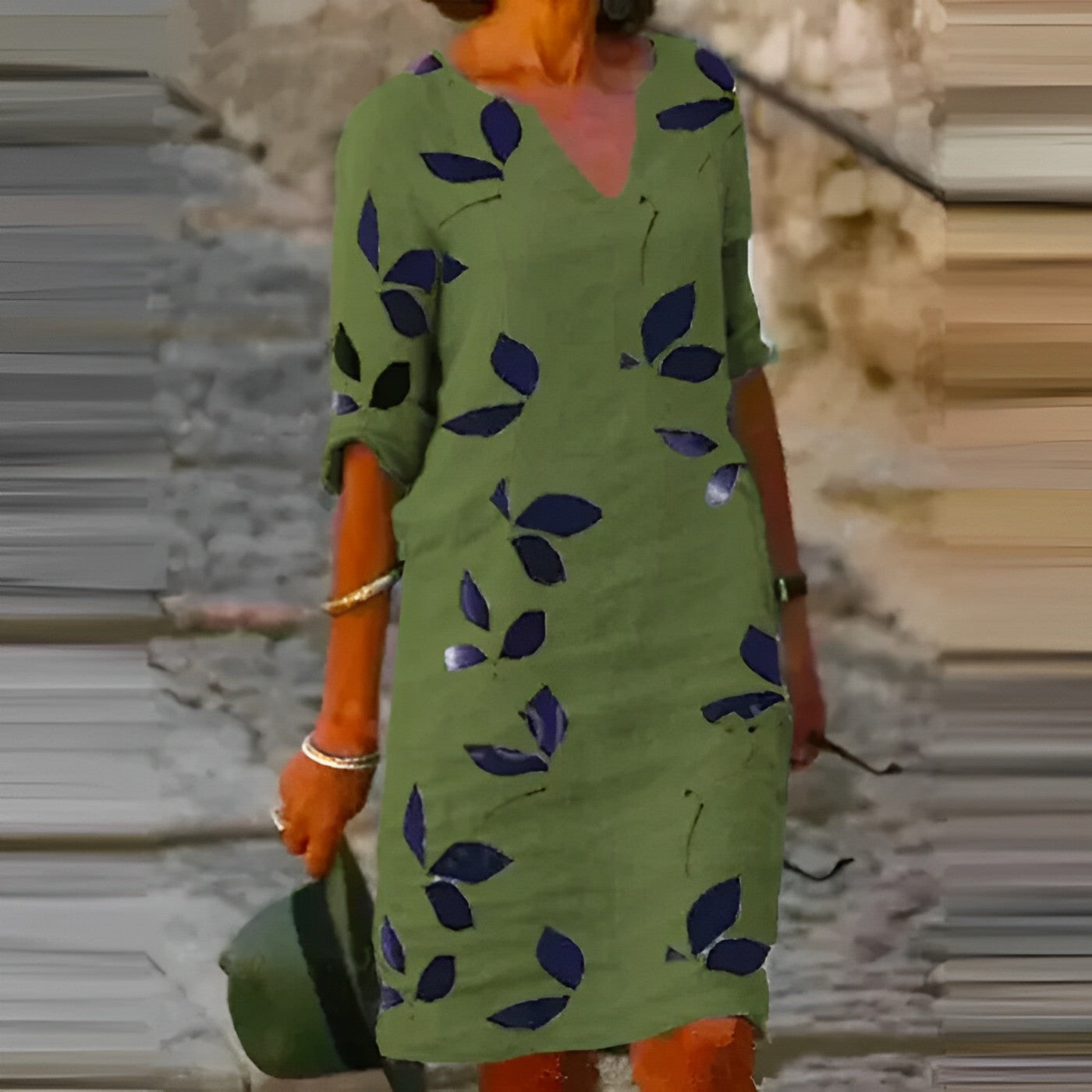 Vestido Mini Mujer de Algodón Cuello en V Estilo Boho