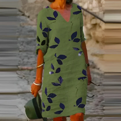 Vestido Mini Mujer de Algodón Cuello en V Estilo Boho
