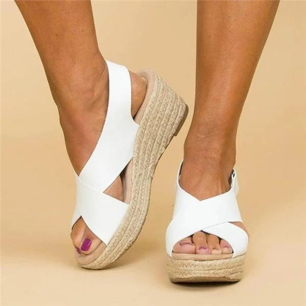 Sandalias Mujer Cuero Cuña Alpargata Tiras Cruzadas
