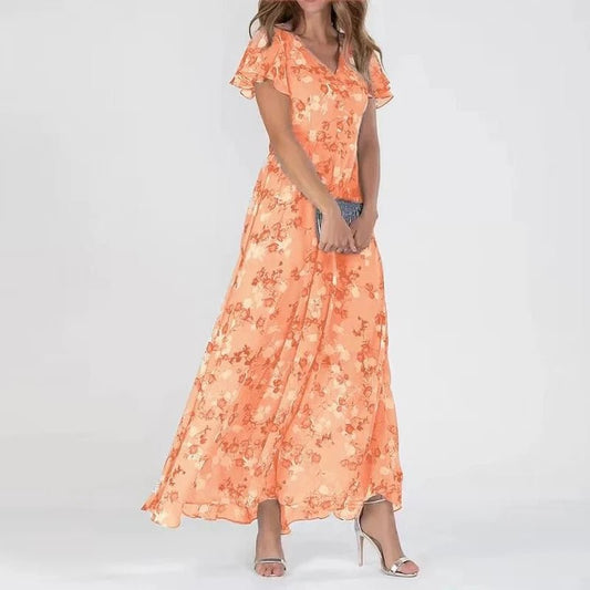 Vestido Largo Mujer Estampado Escote en V Forro Interior Corto - Mavetta