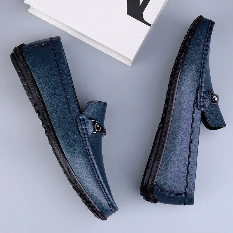 Mocasines Hombre de Cuero Genuino Estilo Conducción Suela Goma Slip-On