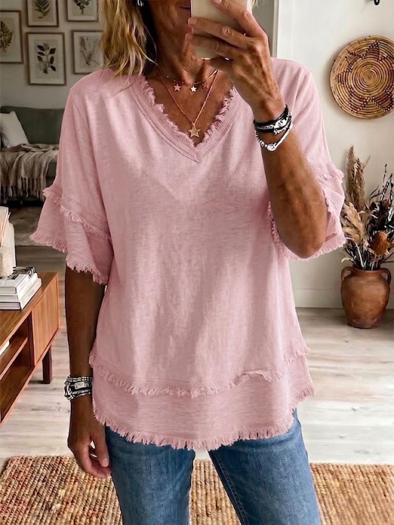 Mujer de Lino Escote en V Corte Casual Ligero