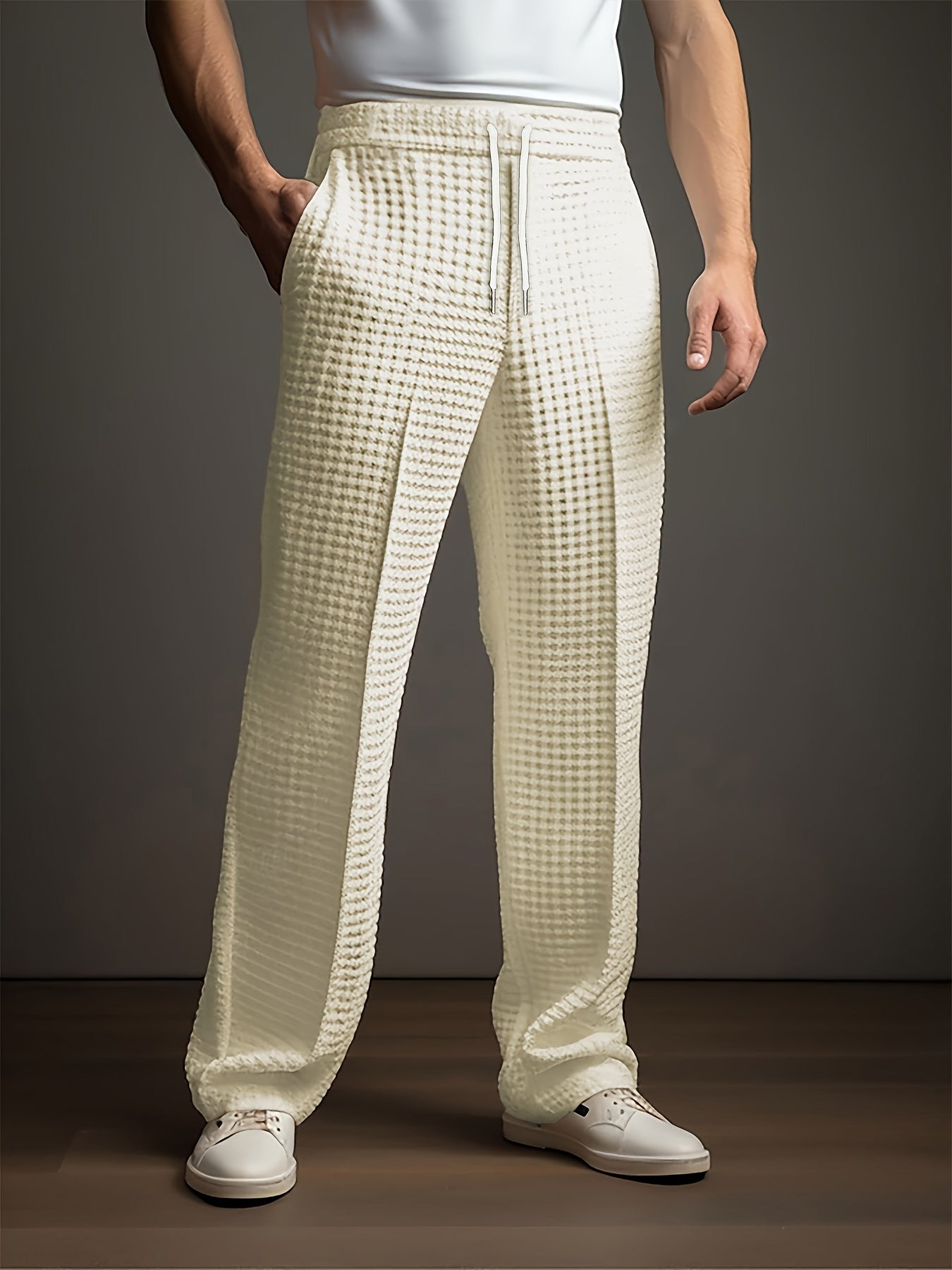 Pantalón Hombre Holgado de Tela Texturizada Cintura Ajustable
