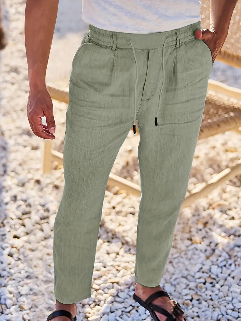 Pantalones Lino Hombre Anchos Cordón Ajustable