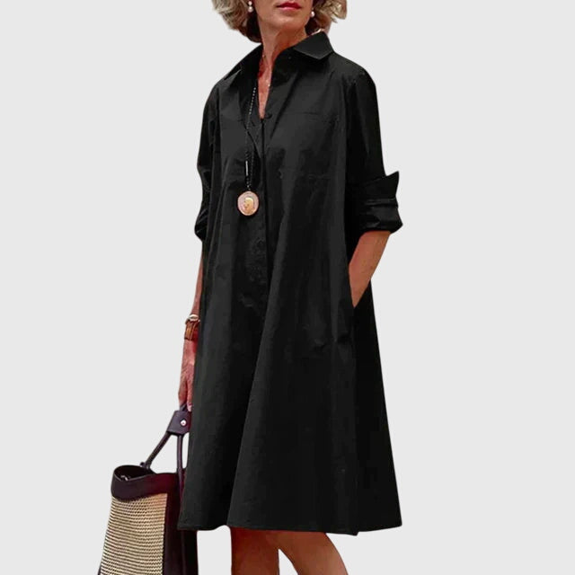 Vestido Mujer Ligero Algodón Cuello Camisero Botones Bolsillos